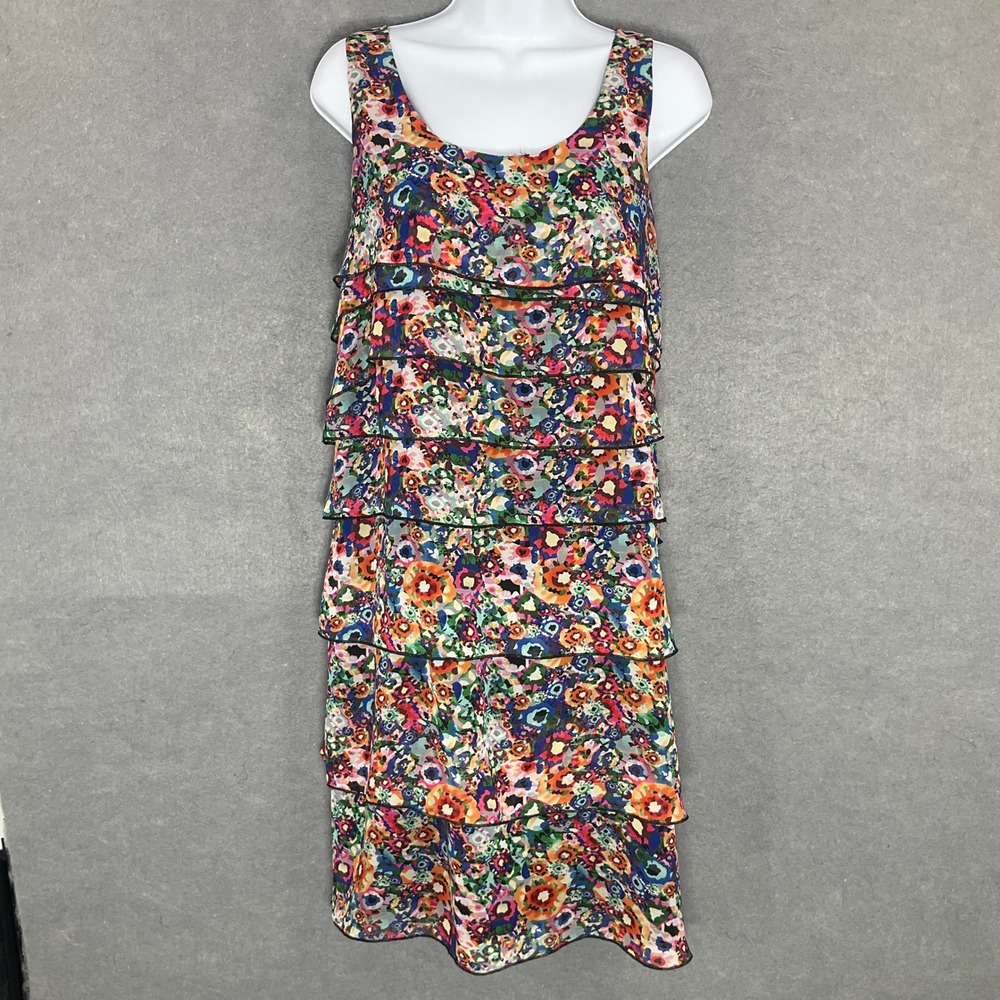 Kenneth Cole New York Floral Bloom Tiered Dress Sleeveless Colorful Size 12
